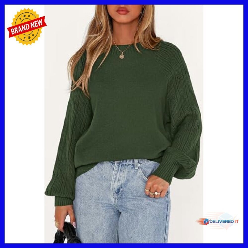 Chunky Cable Knit Crewneck Sweater Loose Fit Tunic Winter Cozy Pullover - Picture 5 of 8